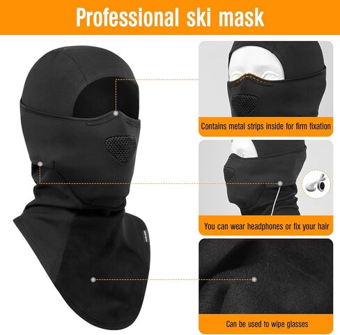 هاساجي قناع تزلج احترافي بالاكلافا بغطاء راس جيد التهوية للرجال والنساء، اسود، مقاس واحد, أسود, One Size in Kuwait