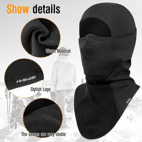 هاساجي قناع تزلج احترافي بالاكلافا بغطاء راس جيد التهوية للرجال والنساء، اسود، مقاس واحد, أسود, One Size in Kuwait