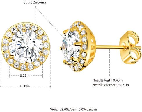 Gold Plated Cubic Zirconia Stud Earrings, Simulated Diamond Halo Stud Earrings with Large 7mm and 18pcs Small Bright CZ Stone Earrings in Kuwait