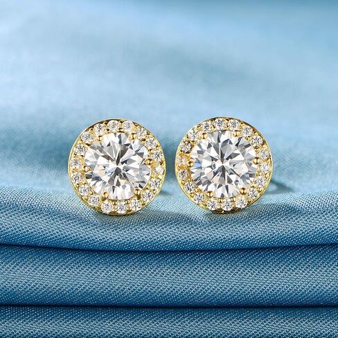 Gold Plated Cubic Zirconia Stud Earrings, Simulated Diamond Halo Stud Earrings with Large 7mm and 18pcs Small Bright CZ Stone Earrings in Kuwait