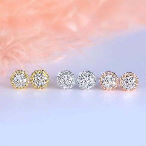 Gold Plated Cubic Zirconia Stud Earrings, Simulated Diamond Halo Stud Earrings with Large 7mm and 18pcs Small Bright CZ Stone Earrings in Kuwait