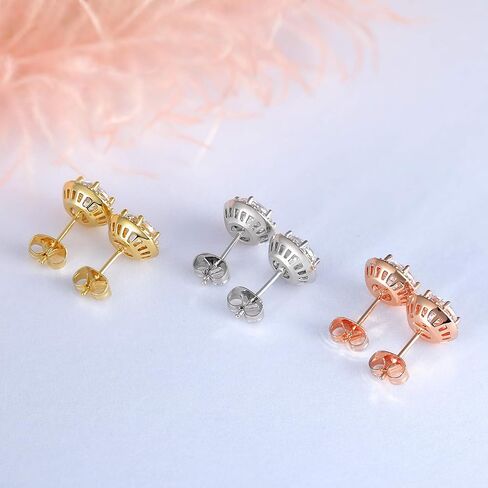 Gold Plated Cubic Zirconia Stud Earrings, Simulated Diamond Halo Stud Earrings with Large 7mm and 18pcs Small Bright CZ Stone Earrings in Kuwait