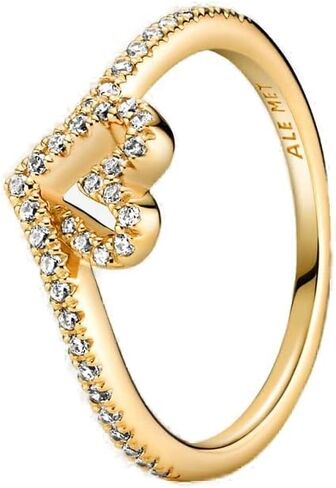 PANDORA Timeless Wish Sparkling Heart Ring - Perfect Jewelry Gift for Women - Hand-Finished 14k Gold-Plated Shine with Cubic Zirconia - Size 9 in Saudi Arabia