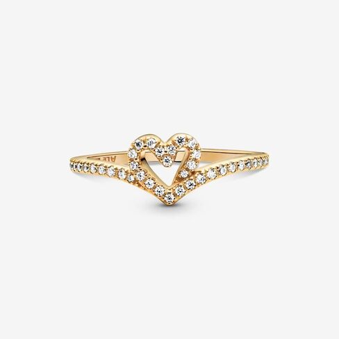 PANDORA Timeless Wish Sparkling Heart Ring - Perfect Jewelry Gift for Women - Hand-Finished 14k Gold-Plated Shine with Cubic Zirconia - Size 9 in Saudi Arabia