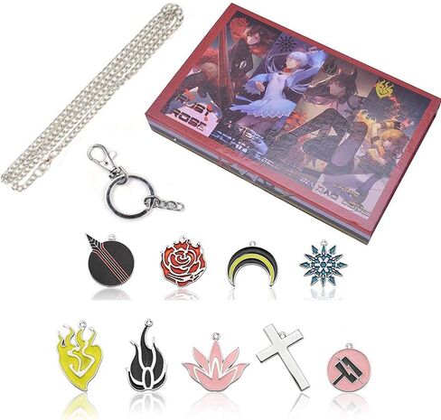 9 Pieces Set Anime Jnpr Ruby Rose Symbol Metal Pendants Necklace Keychain Souvenir Ornament Cosplay Collection Prop Gifts Complete with Box in Kuwait