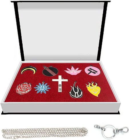 9 Pieces Set Anime Jnpr Ruby Rose Symbol Metal Pendants Necklace Keychain Souvenir Ornament Cosplay Collection Prop Gifts Complete with Box in Kuwait