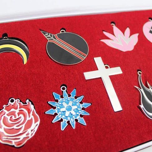 9 Pieces Set Anime Jnpr Ruby Rose Symbol Metal Pendants Necklace Keychain Souvenir Ornament Cosplay Collection Prop Gifts Complete with Box in Kuwait