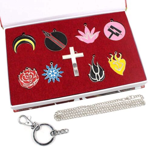 9 Pieces Set Anime Jnpr Ruby Rose Symbol Metal Pendants Necklace Keychain Souvenir Ornament Cosplay Collection Prop Gifts Complete with Box in Kuwait