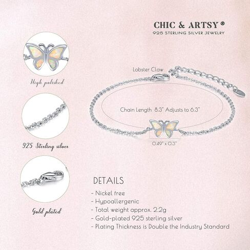 CHIC & ARTSY سوار أوبال 925 الفضة الاسترليني سوار أوبال الاصطناعية فراشة أوبال، سماعة الطبيب، عين الشر، الصليب، بار، سوار لا نهاية للنساء قابل للتعديل أساور الصداقة الأخت مجوهرات عيد الميلاد in Saudi Arabia