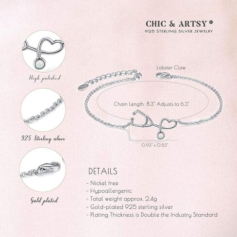 CHIC & ARTSY Opal Bracelet 925 Sterling Silver Synthetic Opal Bracelet Opal Butterfly, Stethoscope, Evil Eye, Cross, Bar, Infinity Bracelet for Women Adjustable Sister Friendship Bracelets Christmas Jewelry in Kuwait