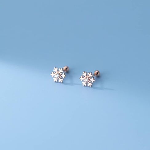 18g CZ Snowflake Flower Small Stud Earrings for Women Teen Girls Little Girls Cartilage Tragus Helix S925 Sterling Silver Barbell Screw Back Hypoallergenic Piercing Fashion Cute Tiny Delicate Jewelry Gifts Bff Daughter Xmas 8mm in Saudi Arabia