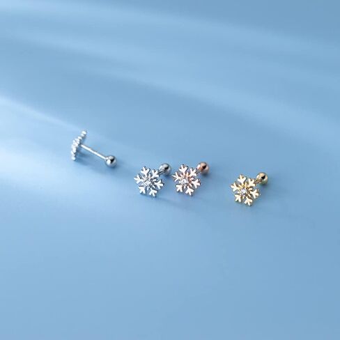 18g CZ Snowflake Flower Small Stud Earrings for Women Teen Girls Little Girls Cartilage Tragus Helix S925 Sterling Silver Barbell Screw Back Hypoallergenic Piercing Fashion Cute Tiny Delicate Jewelry Gifts Bff Daughter Xmas 8mm in Saudi Arabia