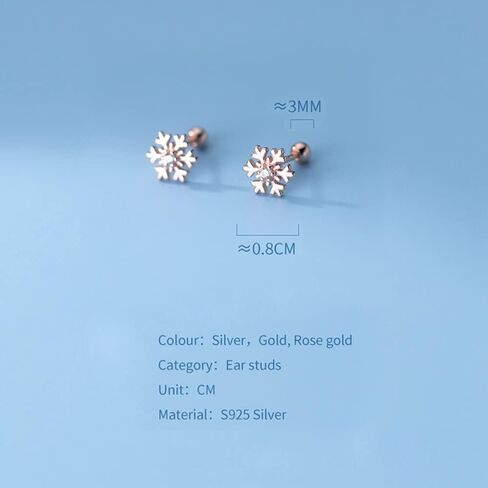 18g CZ Snowflake Flower Small Stud Earrings for Women Teen Girls Little Girls Cartilage Tragus Helix S925 Sterling Silver Barbell Screw Back Hypoallergenic Piercing Fashion Cute Tiny Delicate Jewelry Gifts Bff Daughter Xmas 8mm in Saudi Arabia