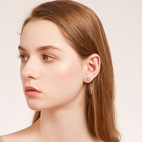 18g CZ Snowflake Flower Small Stud Earrings for Women Teen Girls Little Girls Cartilage Tragus Helix S925 Sterling Silver Barbell Screw Back Hypoallergenic Piercing Fashion Cute Tiny Delicate Jewelry Gifts Bff Daughter Xmas 8mm in Saudi Arabia