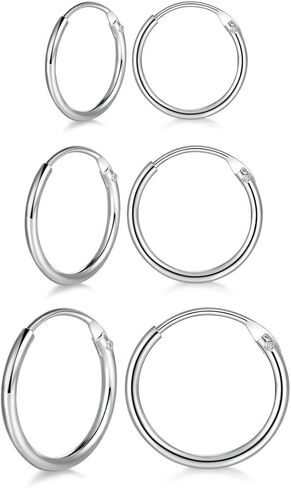مجموعة من 4 أزواج من أقراط الغضروف الصغيرة المصنوعة من الفضة الإسترلينية والتي لا تسبب الحساسية ومطلية بالذهب الأبيض عيار 14 قيراط وأقراط الزنمة التي لا نهاية لها حلقات الأنف والشفاه، 8 مم 10 مم 12 مم 14 مم in Kuwait