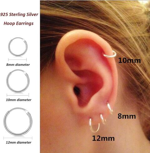 مجموعة من 4 أزواج من أقراط الغضروف الصغيرة المصنوعة من الفضة الإسترلينية والتي لا تسبب الحساسية ومطلية بالذهب الأبيض عيار 14 قيراط وأقراط الزنمة التي لا نهاية لها حلقات الأنف والشفاه، 8 مم 10 مم 12 مم 14 مم in Kuwait