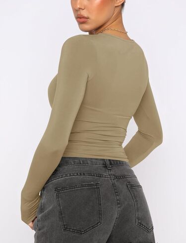 AKEWEI Long Sleeve Crop Tops for Women 2 Pack Fall Going Out Outfits Cute Tight Basic Tees Shirt in Kuwait