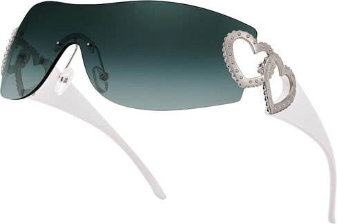 FEISEDY Rimless Y2K Sunglasses Heart for Women Men Fashion Futuristic Wrap Around Oversized Trendy Shield B2981 in Saudi Arabia