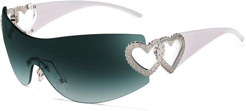 FEISEDY Rimless Y2K Sunglasses Heart for Women Men Fashion Futuristic Wrap Around Oversized Trendy Shield B2981 in Saudi Arabia