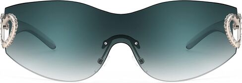 FEISEDY Rimless Y2K Sunglasses Heart for Women Men Fashion Futuristic Wrap Around Oversized Trendy Shield B2981 in Saudi Arabia