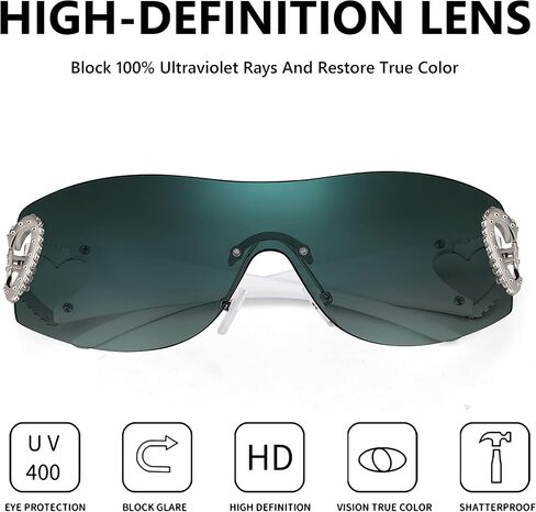 FEISEDY Rimless Y2K Sunglasses Heart for Women Men Fashion Futuristic Wrap Around Oversized Trendy Shield B2981 in Saudi Arabia