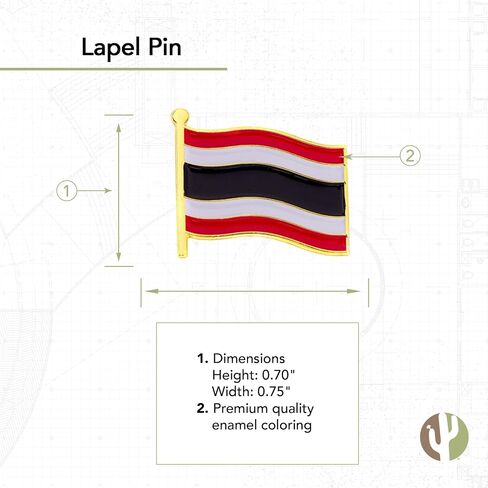 دبوس طية صدر تايلاند مصنوع من المعدن بتصميم وطني للرجال والنساء (دبوس طية صدر بعلم مموج)، دبوس طية صدر بعلم مموج، معدن، بدون احجار كريمة in Saudi Arabia