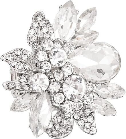 CSY Luxury Women's Austrian Crystal Leaves Flower Big Cocktail Statement Rings Stretch Adjustable Ring Jewelry Accessories in Kuwait