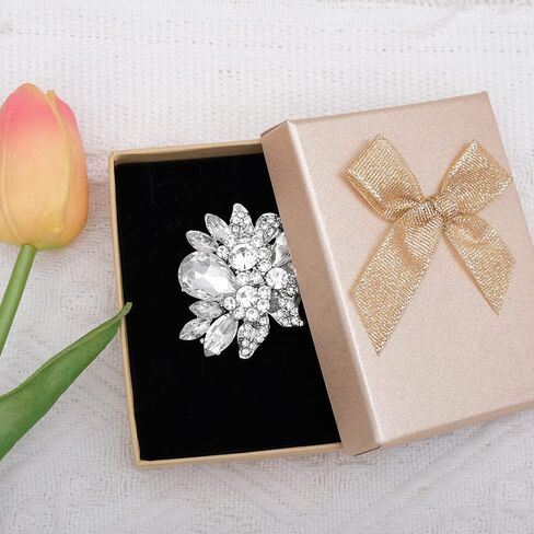 CSY Luxury Women's Austrian Crystal Leaves Flower Big Cocktail Statement Rings Stretch Adjustable Ring Jewelry Accessories in Kuwait