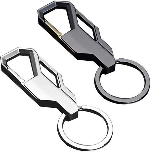 2 عبوة من سبيكة الزنك مقاومة للخدش حلقة مفاتيح السيارة مشبك حلقة بارد مشبك حلقة مشبك خاتم مفتاح هدية للرجال (رمادي + فضي) in Kuwait