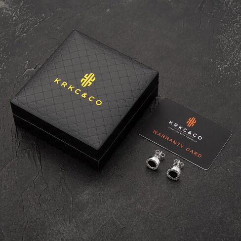 KRKC&CO Men Stud Earrings, 925 Sterling Silver, 14K Gold Iced Out Cz Diamond Black Onyx With Roman Numerals, Hypoallergenic, Stylish Hip Hop Street-Wear Look for Boys Men Women in Saudi Arabia