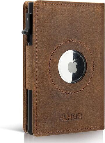 محفظة HLHGR AirTag للرجال، مصنوعة من الجلد الطبيعي، حامل بطاقة ائتمان AirT ag، محفظة Rfid بسيطة للرجال مع صندوق هدايا (جلد الحصان المجنون، بني) in Kuwait