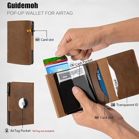 محفظة HLHGR AirTag للرجال، مصنوعة من الجلد الطبيعي، حامل بطاقة ائتمان AirT ag، محفظة Rfid بسيطة للرجال مع صندوق هدايا (جلد الحصان المجنون، بني) in Kuwait