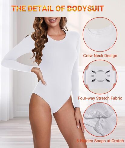 KDF Long Sleeve Bodysuit for Women, Crew Neck Fleece Lined Bodysuit Top Women Thick Stretch Tops Jumpsuit with Tummy Control in Kuwait