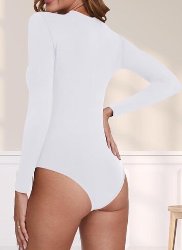 KDF Long Sleeve Bodysuit for Women, Crew Neck Fleece Lined Bodysuit Top Women Thick Stretch Tops Jumpsuit with Tummy Control in Kuwait