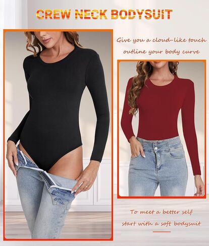 بدلة للجسم بأكمام طويلة للنساء من KDF، بدلة قطعة علوية مبطنة بالصوف برقبة دائرية للنساء، بدلة قفز سميكة قابلة للتمدد مع تحكم في البطن in Kuwait