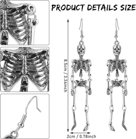 yolev الجمجمة أقراط للرجال النساء صوتها الهيكل العظمي طويل الأذن انخفاض الأقراط مسمار هالوين زي الاكسسوارات الأقراط مخيف هالوين حزب الأقراط هالوين للنساء الفتيات in Kuwait