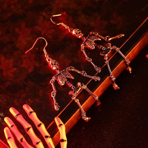 yolev الجمجمة أقراط للرجال النساء صوتها الهيكل العظمي طويل الأذن انخفاض الأقراط مسمار هالوين زي الاكسسوارات الأقراط مخيف هالوين حزب الأقراط هالوين للنساء الفتيات in Kuwait