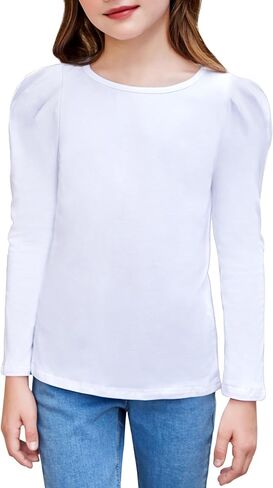 Arshiner Girls Shirts Puff Long Sleeve Shirts Casual Crewneck Tops Tunic Blouse in Saudi Arabia