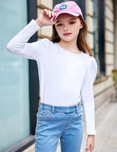 Arshiner Girls Shirts Puff Long Sleeve Shirts Casual Crewneck Tops Tunic Blouse in Saudi Arabia