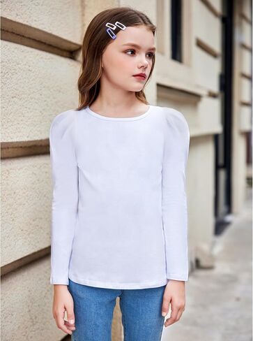 Arshiner Girls Shirts Puff Long Sleeve Shirts Casual Crewneck Tops Tunic Blouse in Saudi Arabia