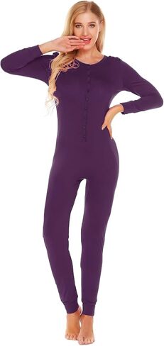Ekouaer Onesie Pajamas Long Sleeve Button Front One Piece Sleepwear Loungewear Purple Small in Saudi Arabia