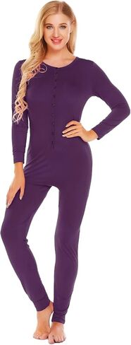 Ekouaer Onesie Pajamas Long Sleeve Button Front One Piece Sleepwear Loungewear Purple Small in Saudi Arabia