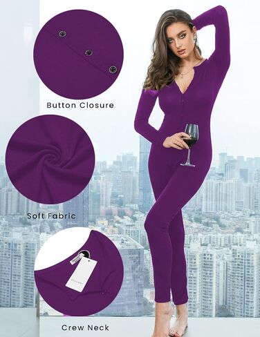 Ekouaer Onesie Pajamas Long Sleeve Button Front One Piece Sleepwear Loungewear Purple Small in Saudi Arabia