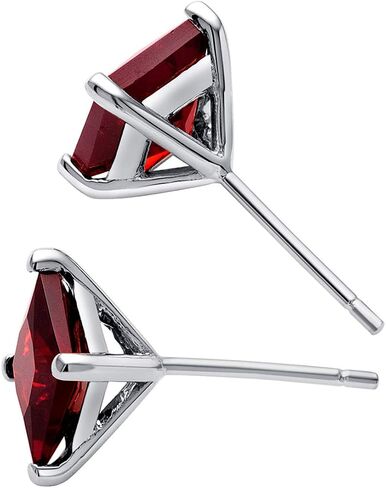 Peora Solid 14K White Gold Red Garnet Stud Earrings for Women, Genuine Gemstone Birthstone Solitaire Princess Cut, 6mm, 2.75 Carats total, Friction Back in Saudi Arabia