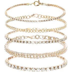 Lorealri Layered Crystal Anklets Bracelets Gold Rhinestone Chunky Ankle Chain Summer Beach Waterproof Barefoot Sandals Foot Jewelry for Women and Teen Girls, Rhinestone in Kuwait