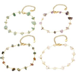 PH PandaHall 10pcs Golden Brass Chain Anklet with Colorful Natural Gemstone Chip, Adjustable Bracelet Anklet Bracelet Charm Stone Bracelet Beaded Bangle for Women and Men Christmas Gift in Saudi Arabia