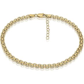 Hoops & Loops 925 Sterling Silver Bismarck Link Design Chain Anklet Ankle Bracelet for Women Teen Girls Men in Kuwait