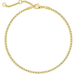 LOYATA Gold Link Anklet for Women 18K Gold Dainty Simple Flat Surface Chain Anklet Delicate Summer Beach Jewelry