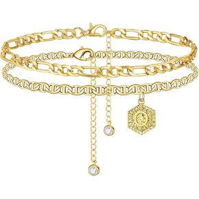 Layered Initial Ankle Bracelets for Women Name Anklet with Initials Cuban Letter Chain Anklets Cute Mariner Link Anklets A-Z Foot Jewelry for Girls