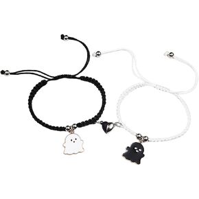 2Pcs Magnetic Love Heart Couple Matching Bracelet Set Adjustable Braide Rope Halloween Mummy Ghost Pumpkin Hat Wizard Bracelet for Boyfriend Girlfriend Lover Friend Friendship Jewelry